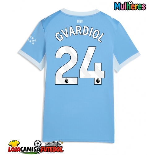 Camisa de Futebol Manchester City Josko Gvardiol #24 Equipamento Principal Mulheres 2026-27 Manga Curta